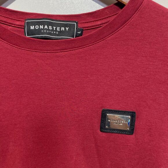 Monastery Couture Men's Red Cotton Crew Neck Short Sleeve T-Shirt Size Large - Picture 3 of 8